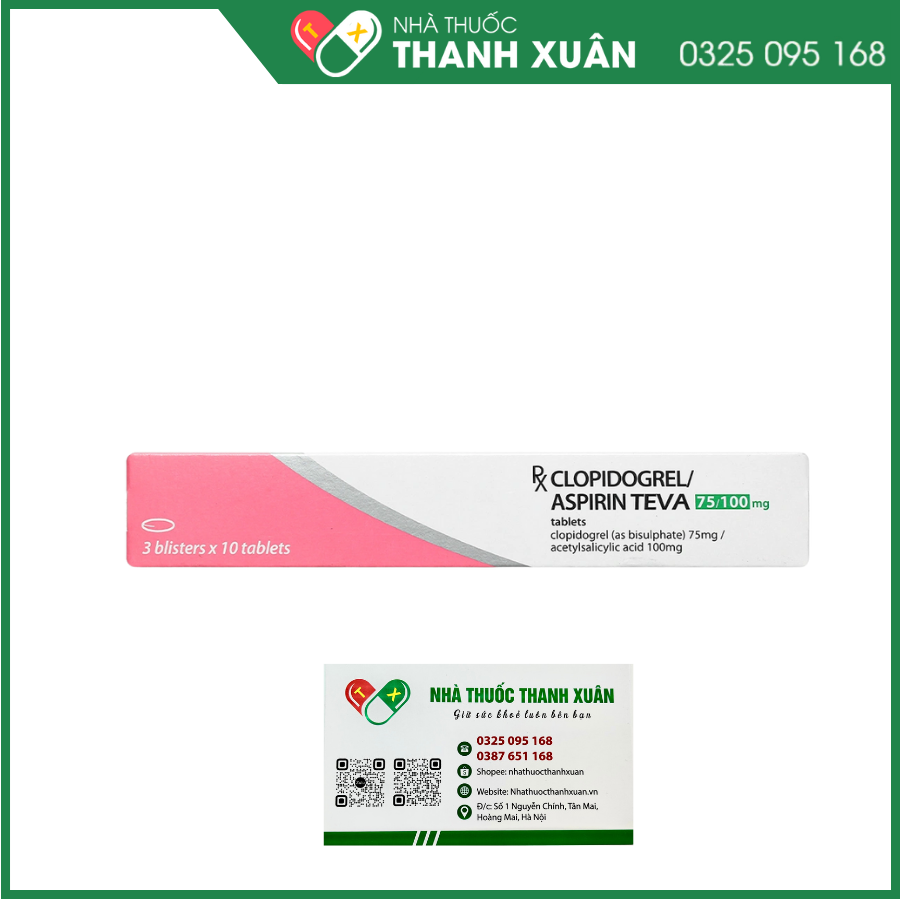 Clopidogrel/Aspirin TEVA 75/100mg trị bệnh mạch vành, nhồi máu cơ tim